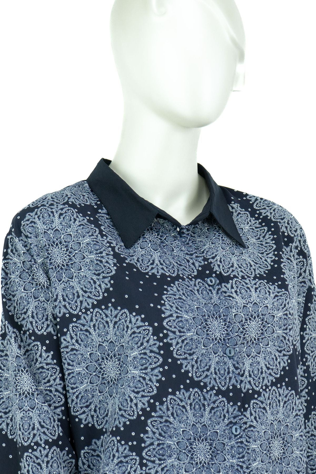 Kadın Elif Desenli Gömlek Yaka Vatkalı Tam Kalıp Büyük Beden Likrasız Kumaş Anne Gömlek