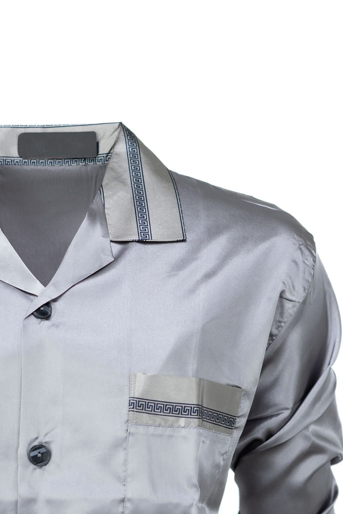 Erkek Klasik Model Pijama Takımı Premium ipeksi Saten Kumaş Cepi Şık Çizgili Rahat Tam Kalıp