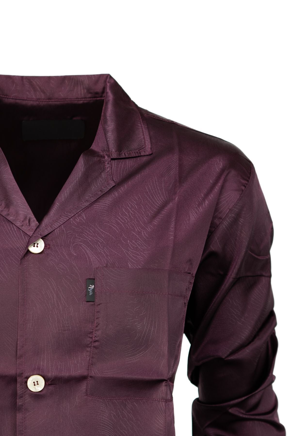 Erkek Klasik Model Pijama Takımı Premium ipeksi Kumaş Gömlek Yaka Desenli Cepli Tam Kalıp
