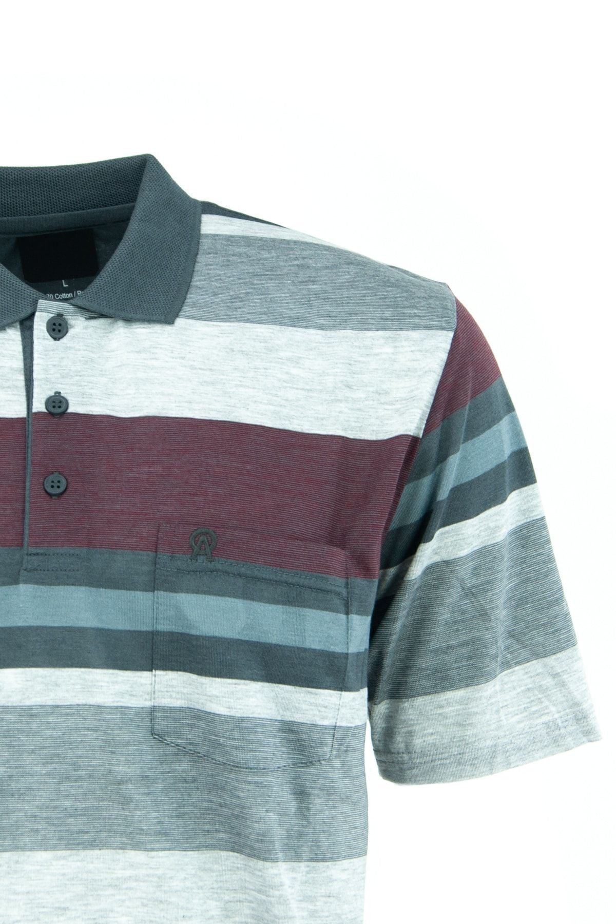 Erkek Polo Yaka Cepli Kısa Kollu Çizgili Normal Kesim Pamuklu Kumaş T-shirt