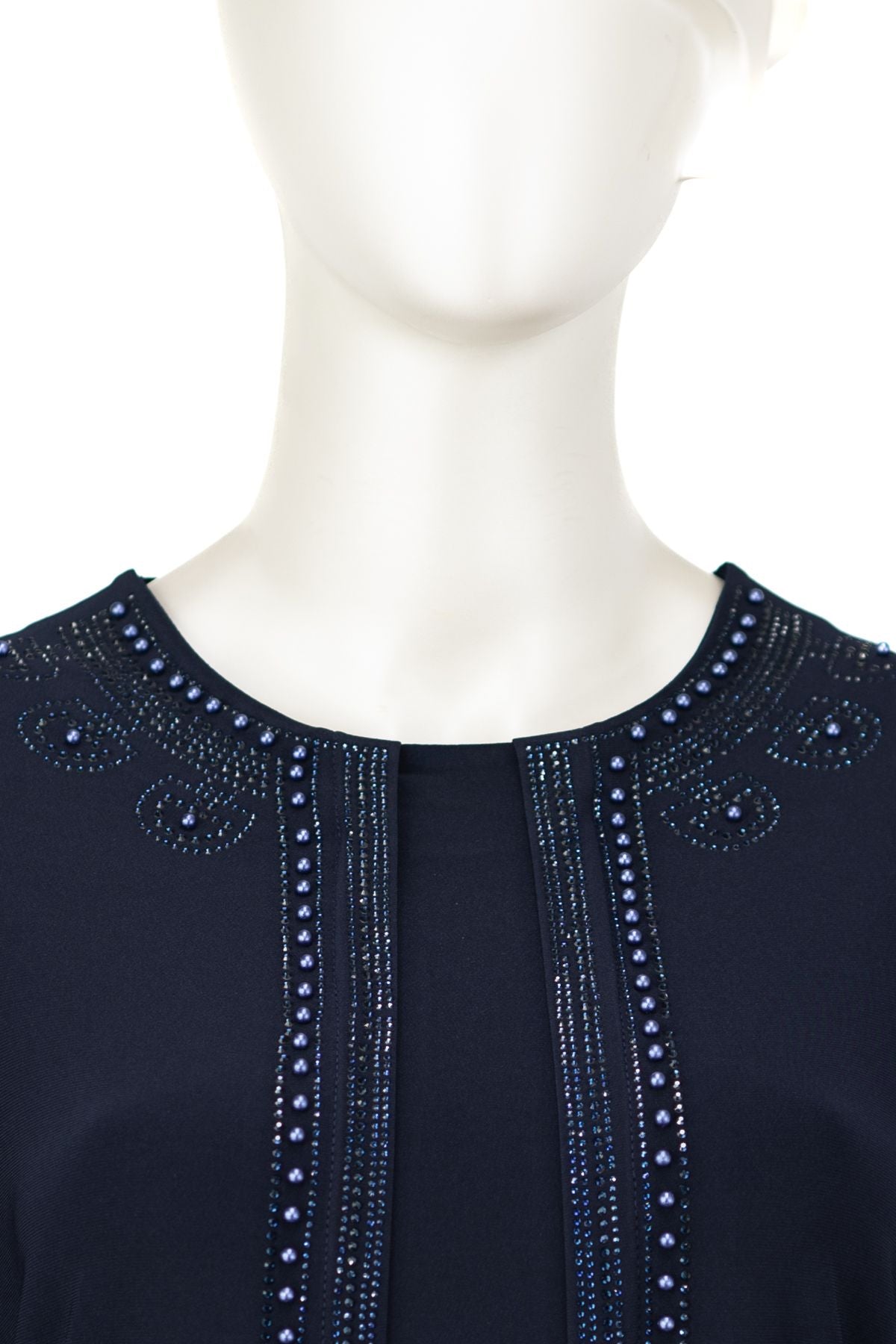 Kadın Sandy Kumaş Anne Bluz inci Taşlı Boncuklu Yuvarlak Yaka Likralı Rahat Kesim Tam Kalıp