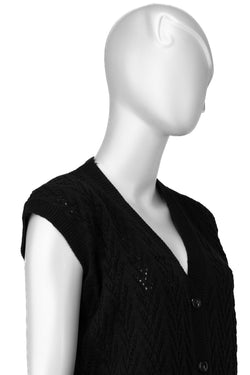 Kadın Kışlık Pamuklu Triko Klasik Örme Anne Yelek Kilim Örgü Model Önden Düğmeli Çift Cepli