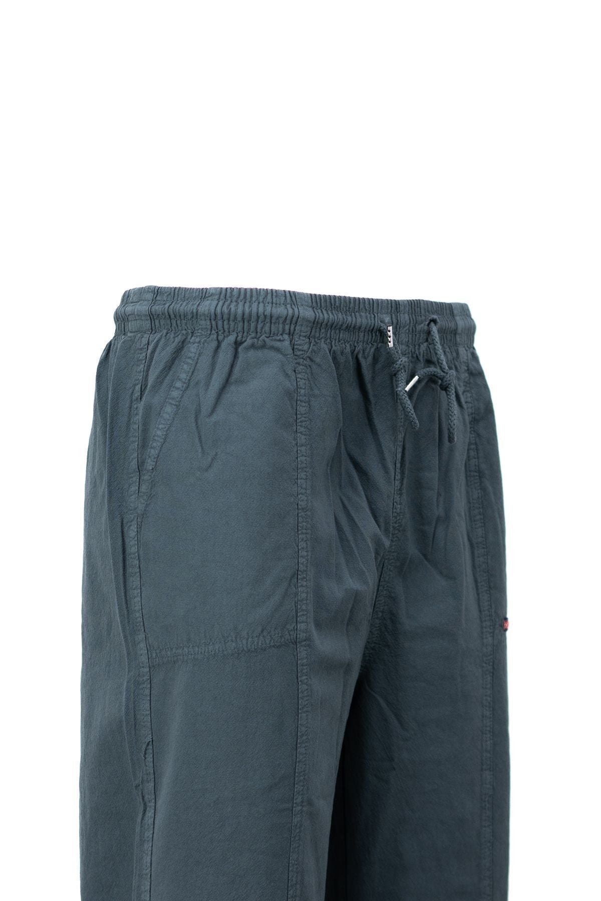 Erkek %100 Saf Pamuk Kumaş Pantolon Düz Paça Yanlardan Cepli Beli Bağcıklı Tam Kalıp