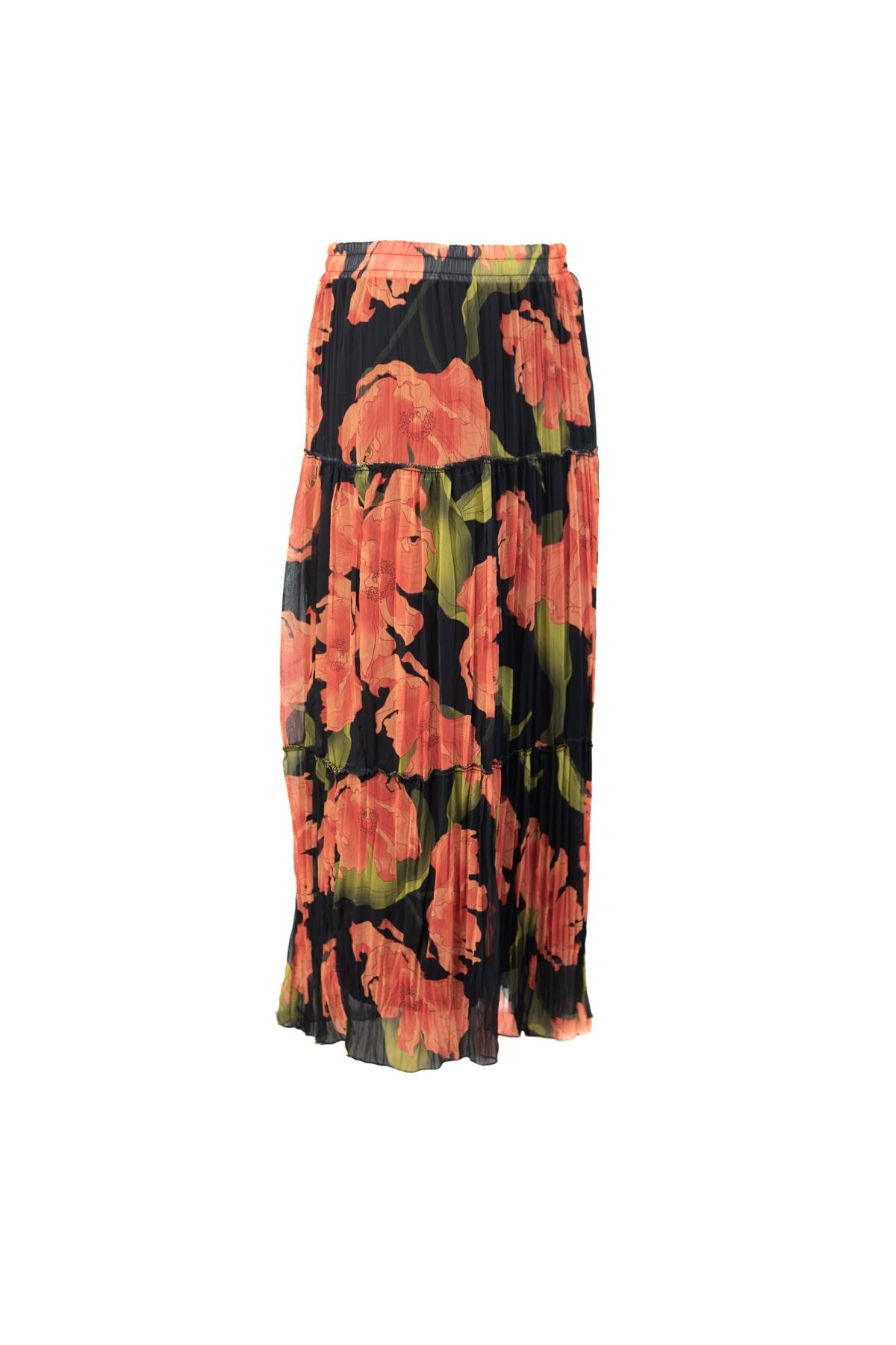 Kadın Premium Astarlı Şifon Etek Şık Çiçek Desenli Beli Lastiklı Rahat Kesim