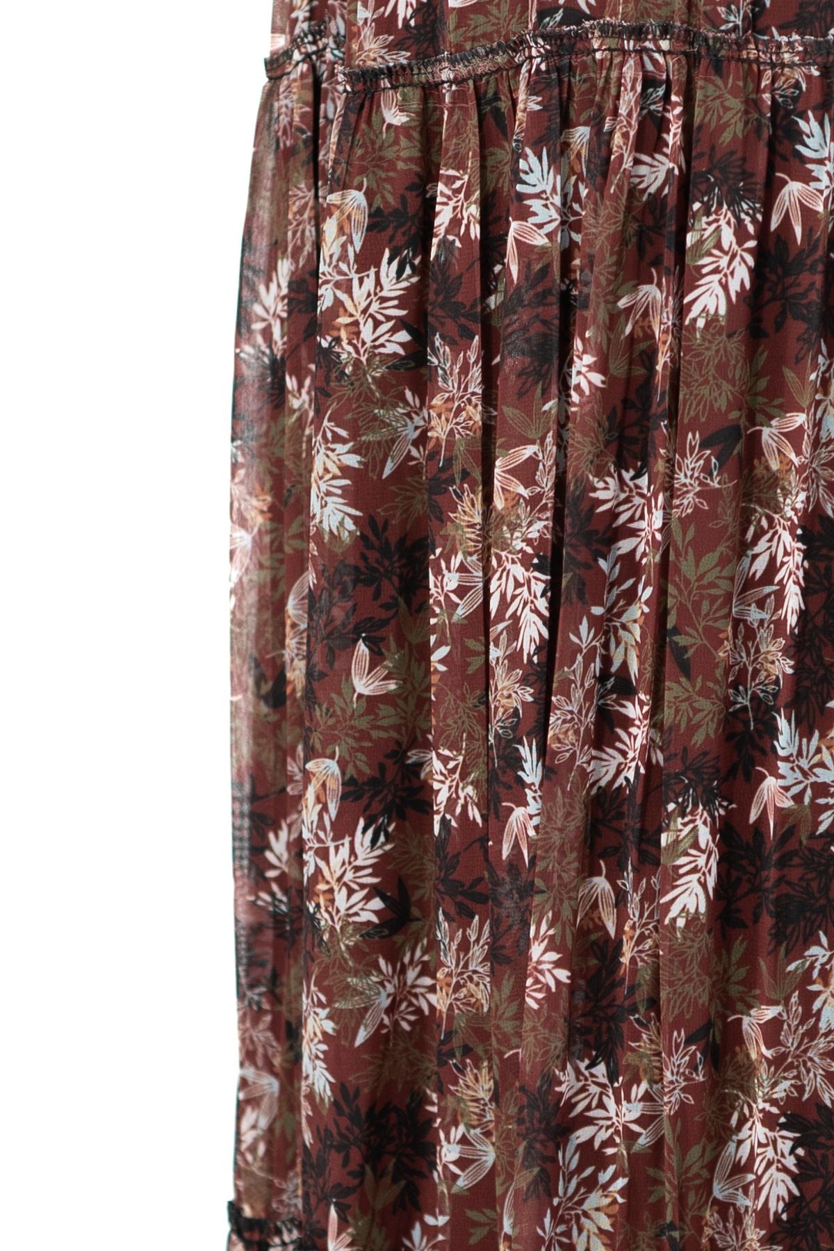 Kadın Premium Astarlı Şifon Etek Minik Çiçek Desenli Beli Lastiklı Rahat Kesim