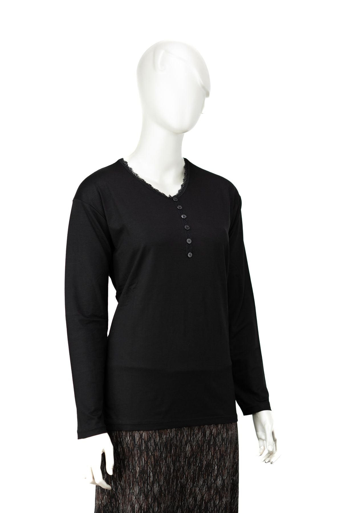 Kadın Turlu Viskon Penye Kumaş Anne Bluz Şık Fırfırlı V Yaka Normal Kesim Tam Kalıp Likralı