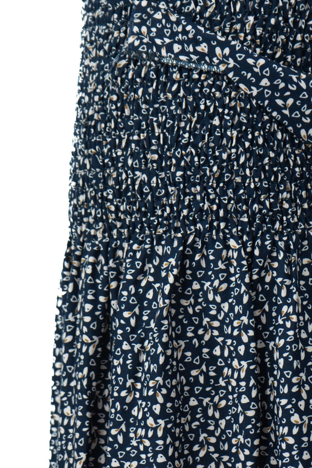 Kadın Etek Dokuma Viskon Kumaş Beli Lastikli Sümbül Çiçeği Desenli Rahat Kesim Tam Kalıp