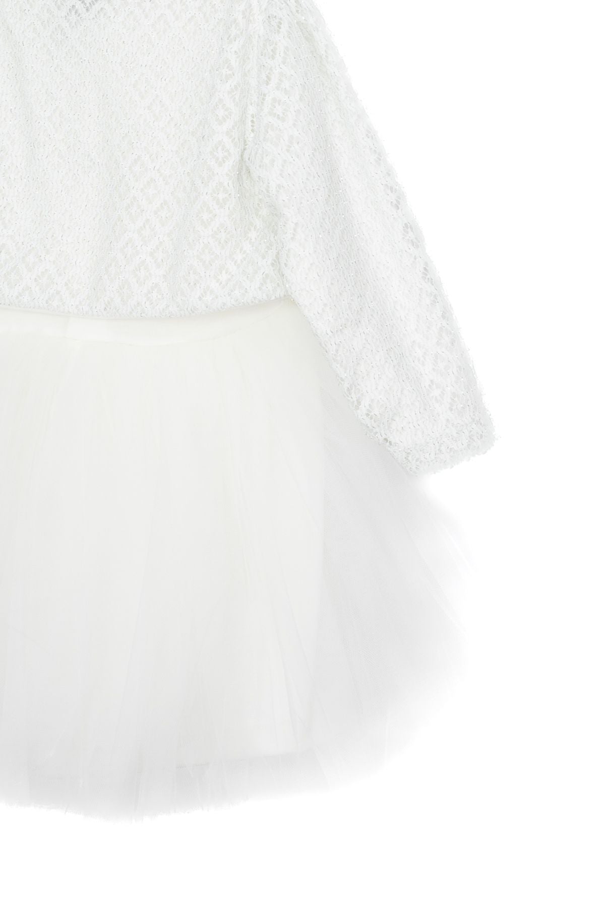 Kız Çocuk Pamuklu Kumaş Baklava Simli Bolerolu Elbise Yuvarlak Yaka Astarlı Şifon Etekli