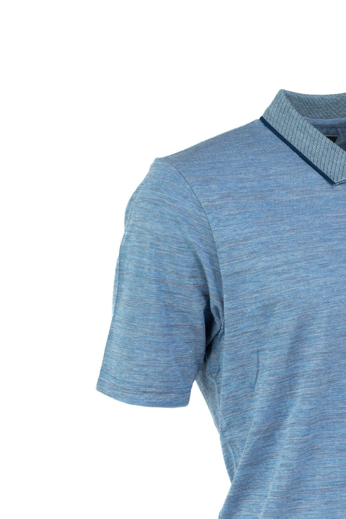 Erkek Polo Yaka Cepli Kısa Kol Puntolu Kırçıllı Desenli Tam Kalıp Pamuklu Kumaş T-shirt