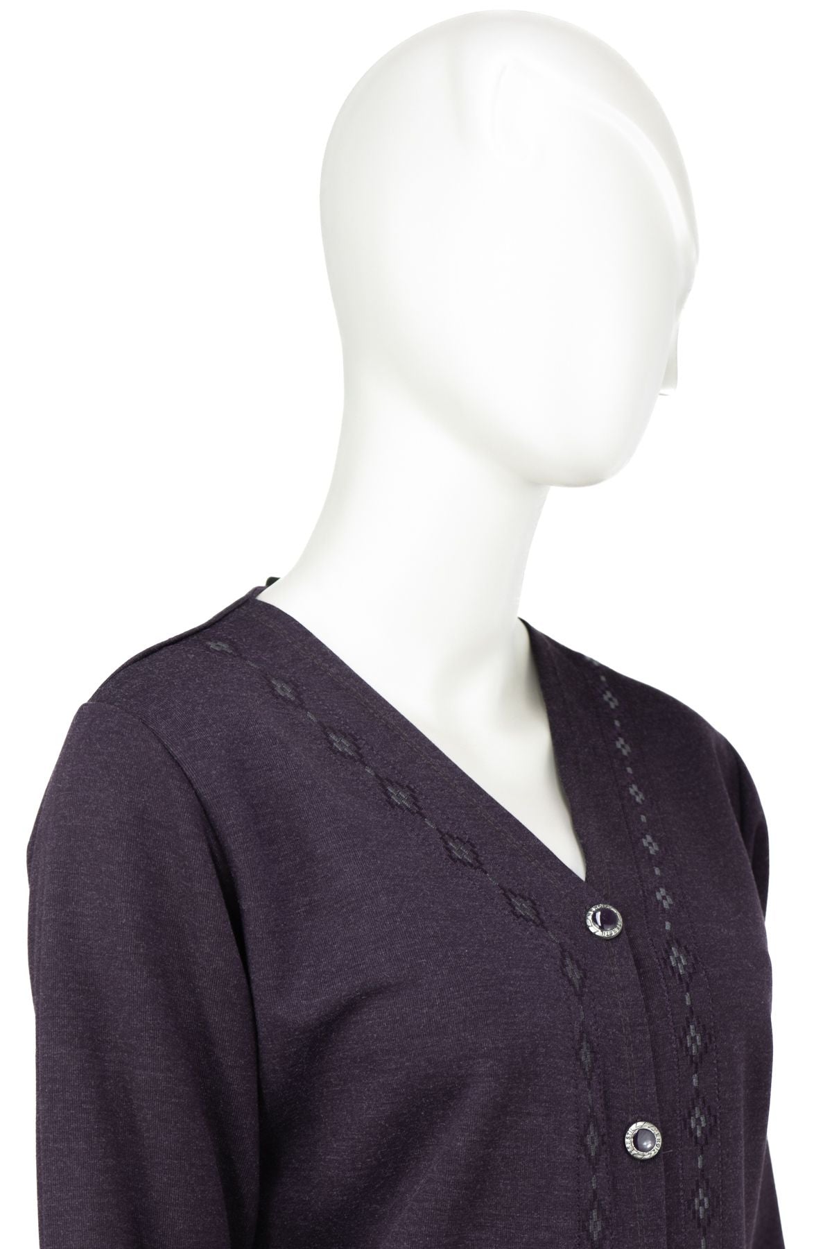 Kadın Kışlık Anne Hırka Modern Çiçek Nakışlı Ecrin Örme Önü Düğmeli Çift Cepli Likralı