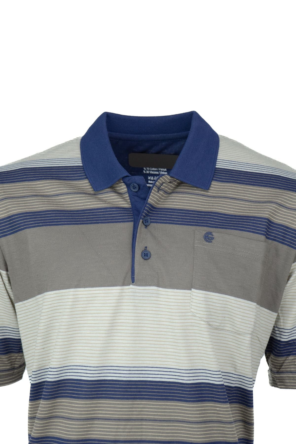 Erkek Pamuklu Ringelli Kumaş T-Shirt Polo Yaka Cepli Kısa Kol Şık Çizgi Desenli Tam Kalıp