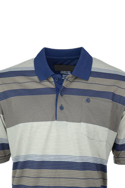Erkek Pamuklu Ringelli Kumaş T-Shirt Polo Yaka Cepli Kısa Kol Şık Çizgi Desenli Tam Kalıp