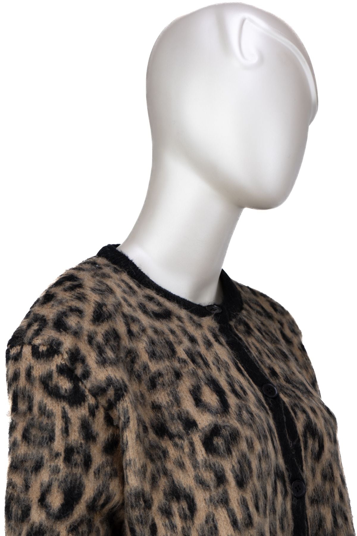 Kadın Kışlık Yün Örme Triko Hırka Over Size Standart Beden Bisiklet Yaka Leopar Motifli