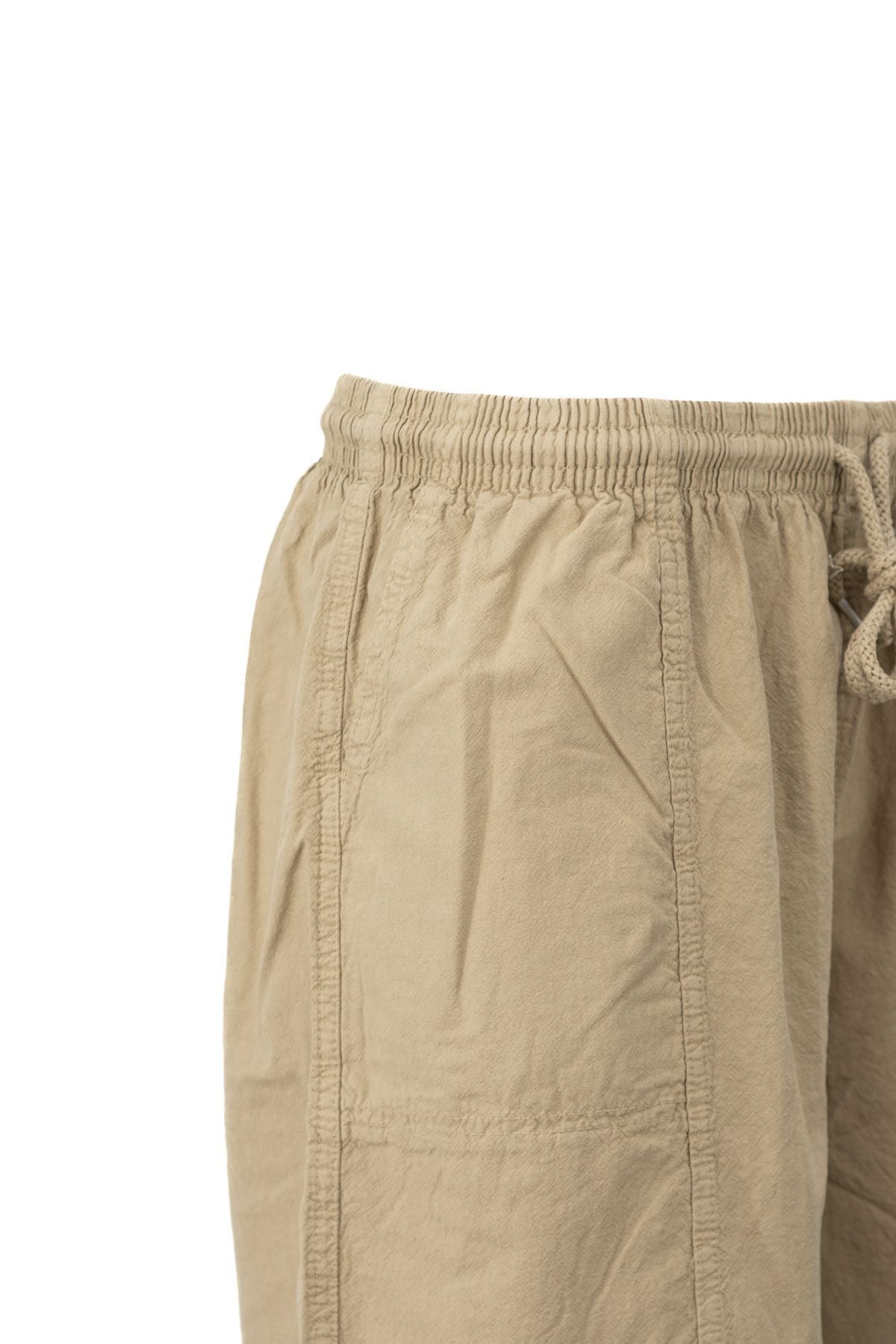 Erkek %100 Saf Pamuk Kumaş Bermuda Şort Düz Paça Cepli Beli Bağcıklı Rahat Tam Kalıp