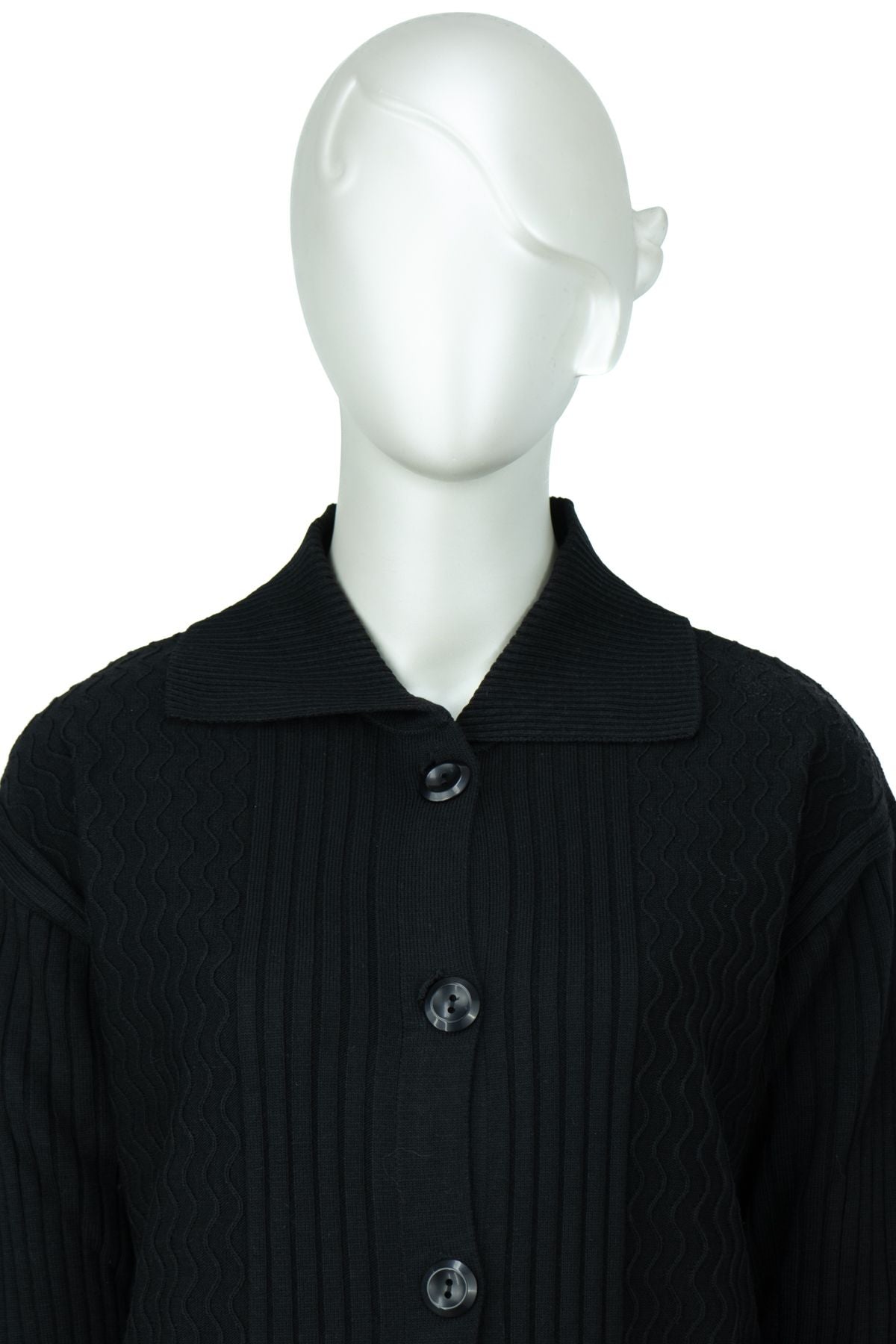 Kadın Kışlık Çelik Örme Anne Hırka Gömlek Yaka Sarmaşık Motifli Cepli Düğmeli Jumbo Battal