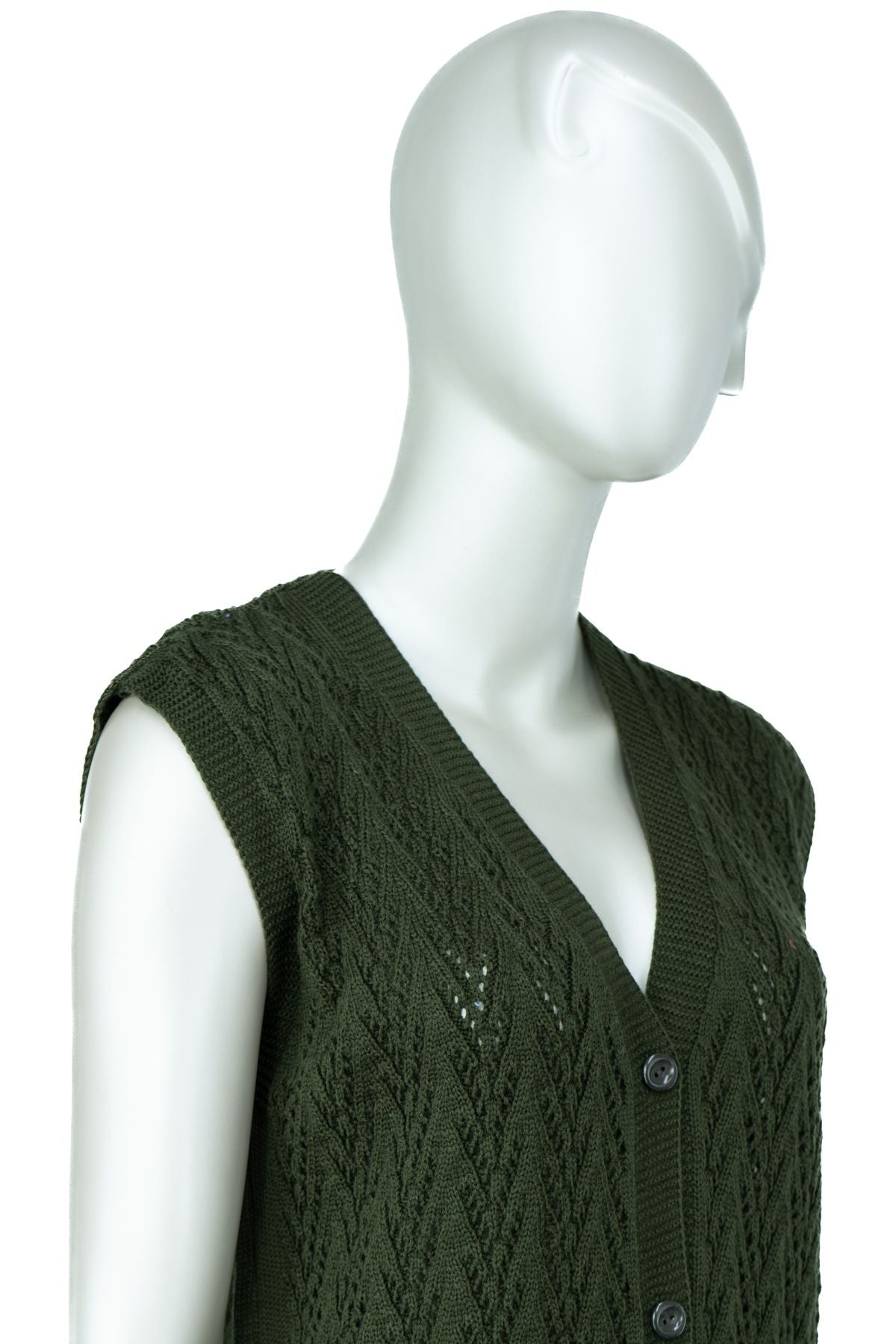 Kadın Kışlık Pamuklu Triko Klasik Örme Anne Yelek Kilim Örgü Model Önden Düğmeli Çift Cepli