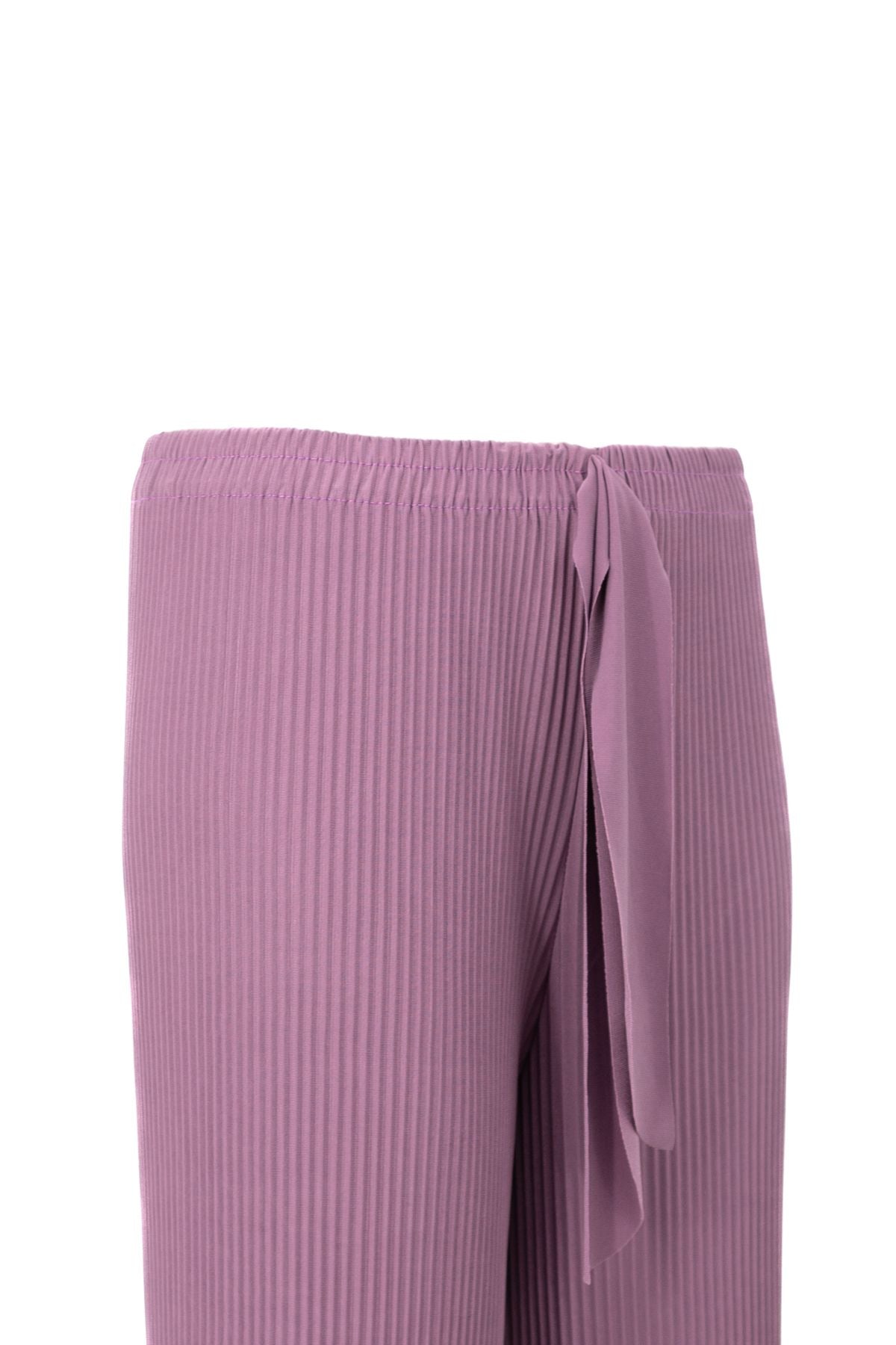 Kadın Likralı Viskon Sandy Kumaş Pantolon Magnolya Beli Lastikli Piliseli Kumaş Detaylı