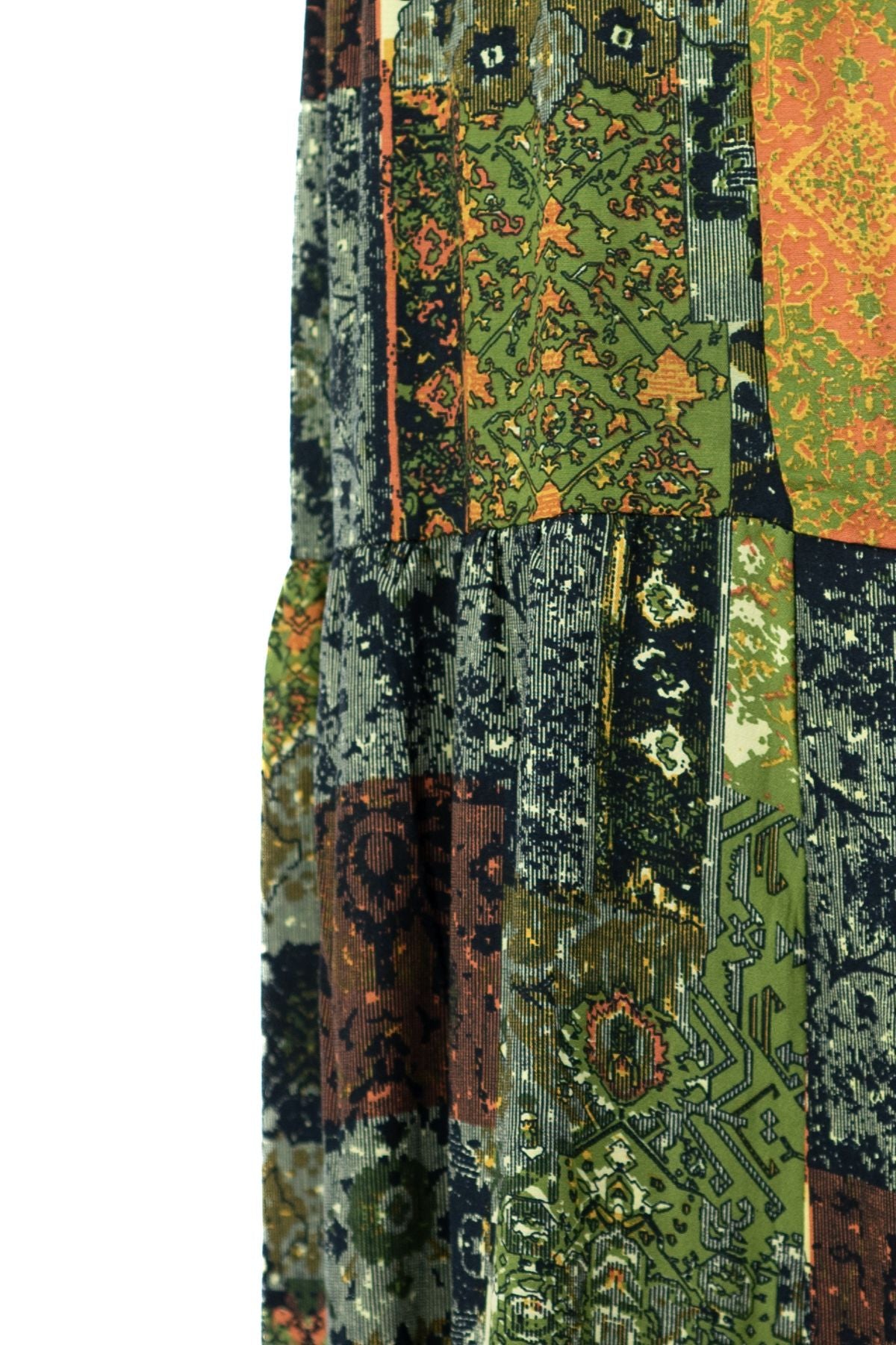 Kadın Dokuma Viskon Kumaş Parçalı Anne Etek Şık Bahar Çiçeği Desenli Beli Lastikli Rahat