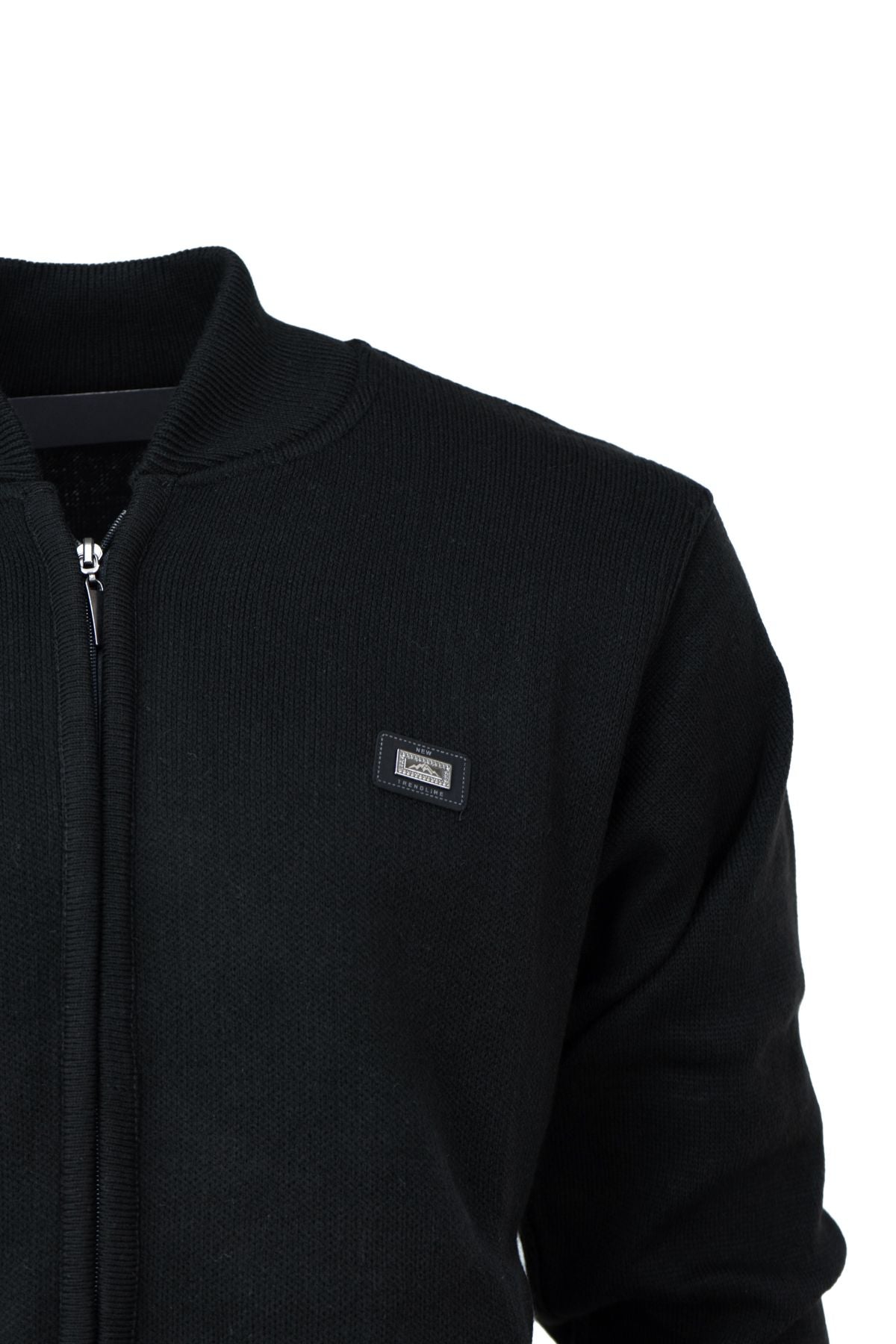 Erkek Kışlık Kalın Pamuklu Örme Triko Hırka Fermuarlı CepliTam Kalıp Hakim Yaka Arma Motifli