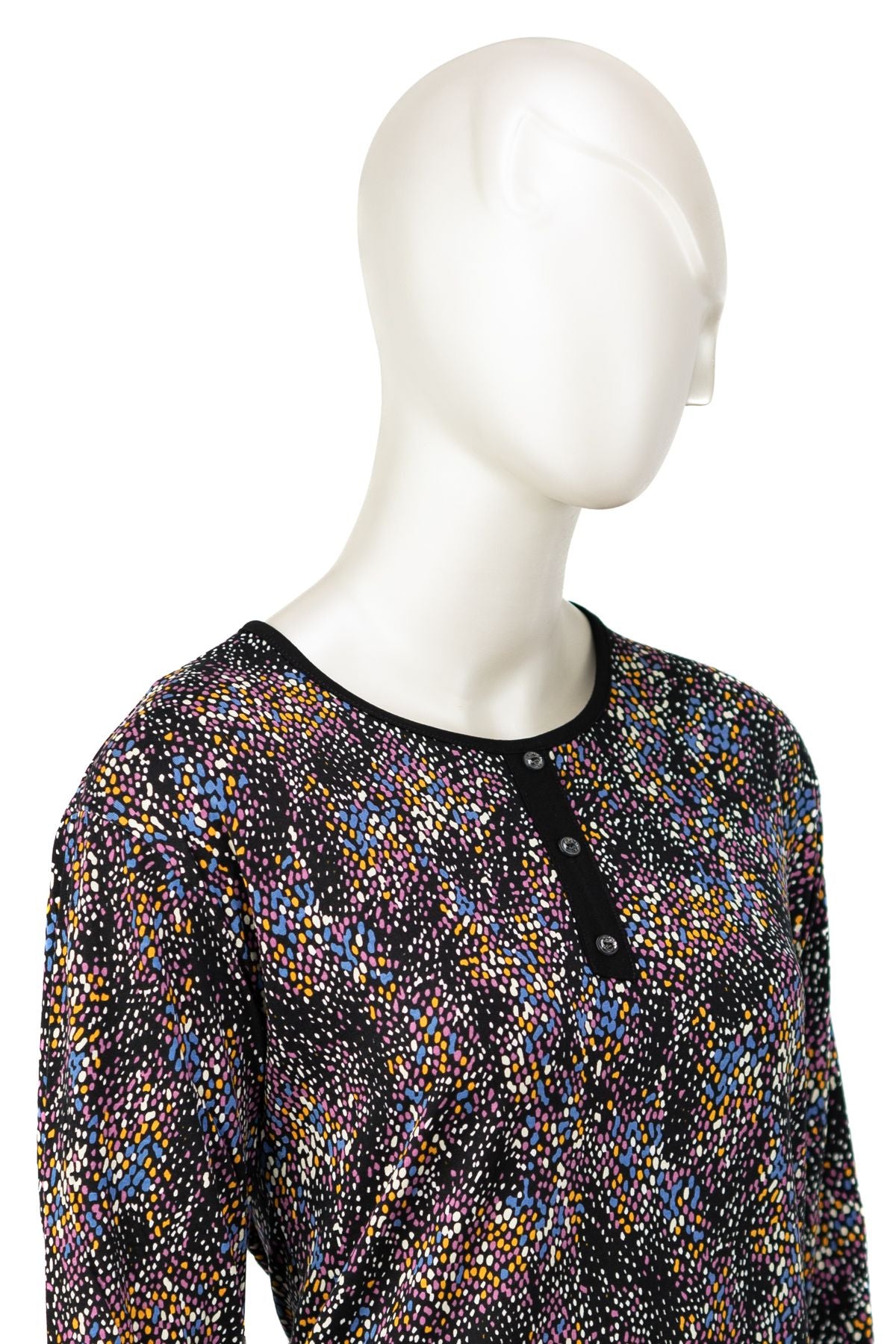 Kadın Turlu Viskon Penye Kumaş Anne Bluz Puantiye Desenli Likralı Yuvarlak Yaka Tam Kalıp