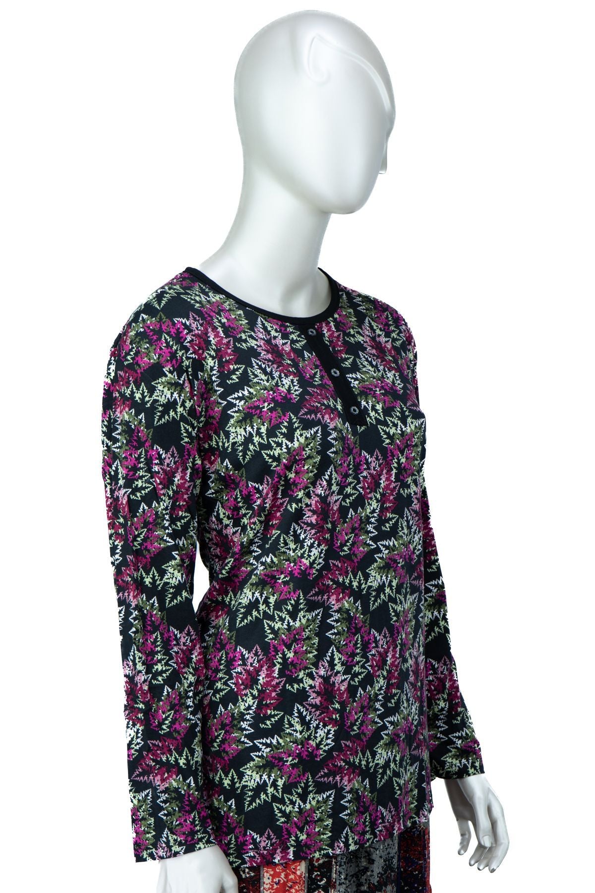 Kadın Anne Bluz Turlu Viskon Penye Kumaş Çiçek Demeti Desenli Likralı Rahat Kesim Tam Kalıp