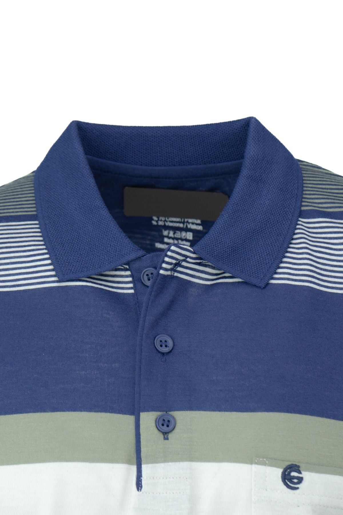 Erkek Pamuklu Ringelli Kumaş T-Shirt Polo Yaka Cepli Kısa Kol Şık Çizgi Desenli Tam Kalıp