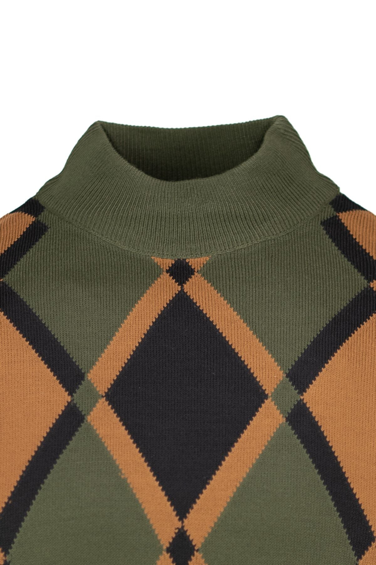 Erkek Kışlık Doğal Yünlü Örme Yarım Balıkçı Yaka Kazak Baklava Desenli Klasik Model