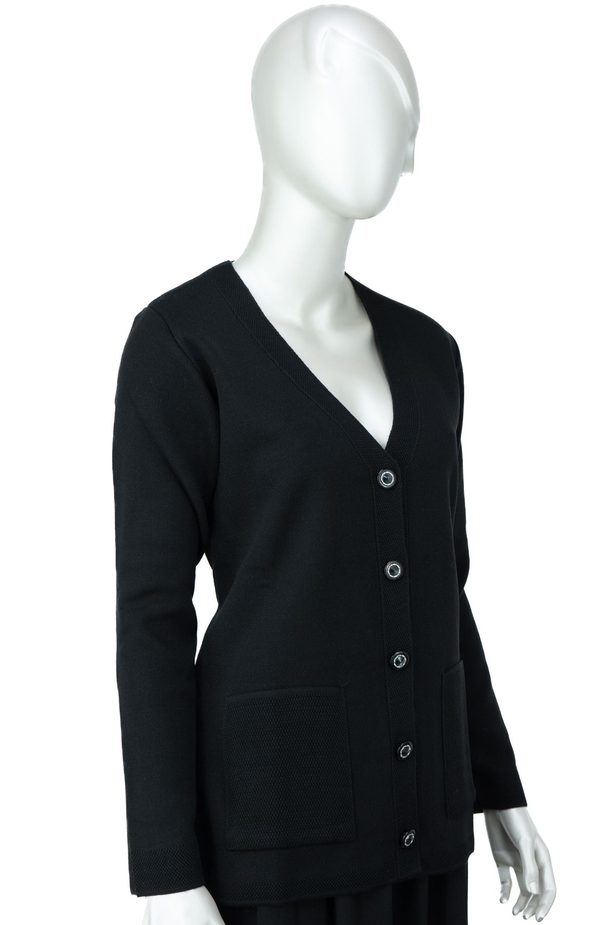 Kadın Kışlık Yünlü Örme Anne Hırka V Yaka Elmas Taşı Motifli Çift Cepli Düğmeli Likralı