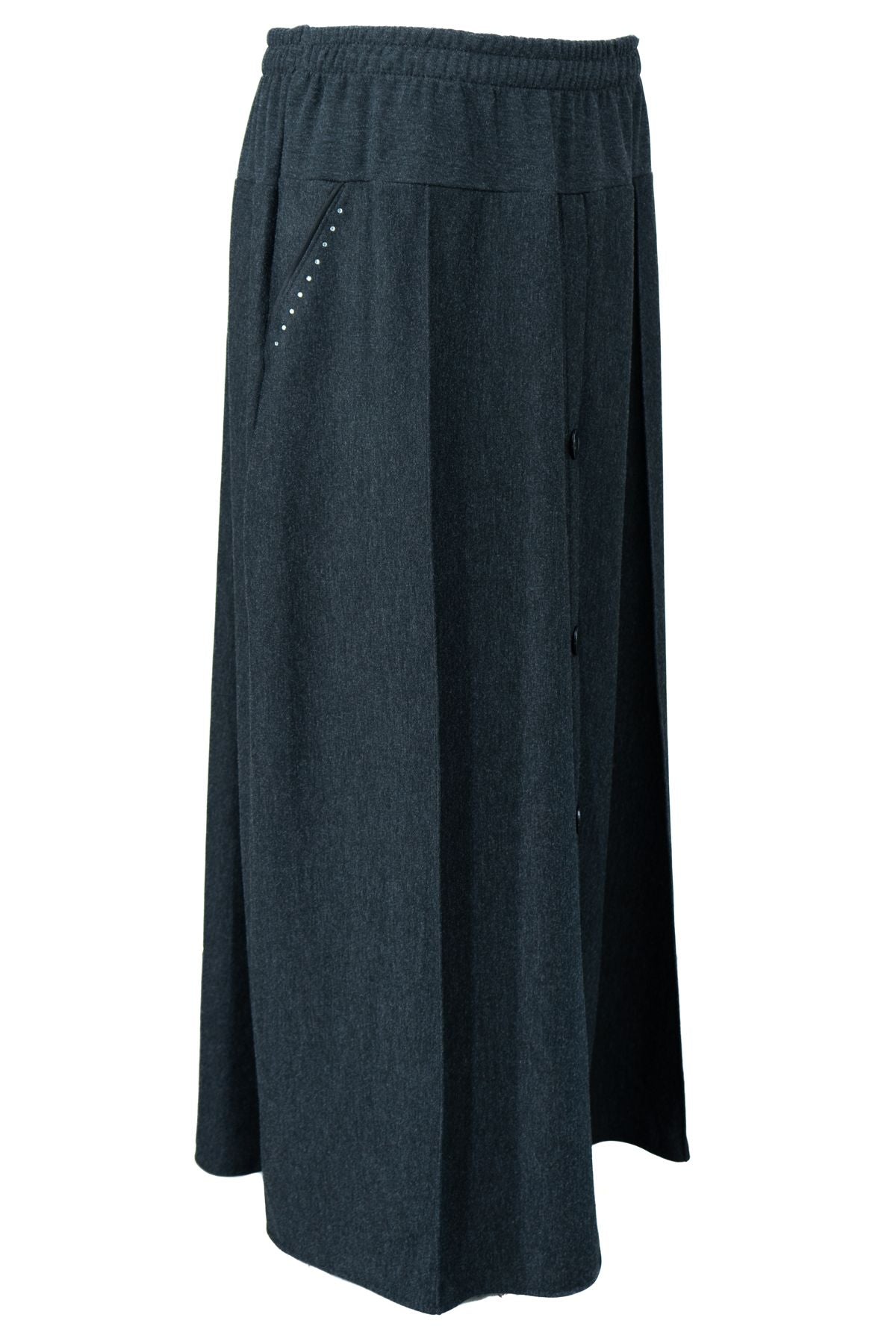 Kadın Kışlık Anne Etek Ecrin Kumaş Doğal Taşlı Düğme Modelli Beli Lastikli Rahat Kesim