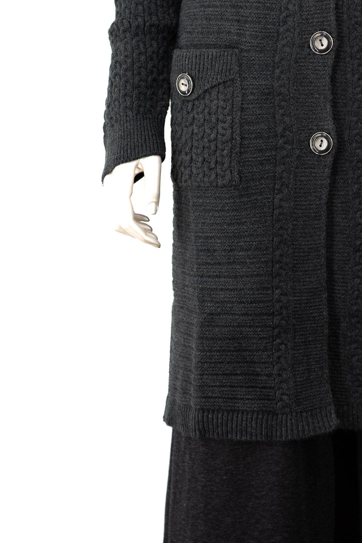 Kadın Kalın Kışlık Örgü Motifli Çift Cepli Triko Örme Anne Hırka Yakalı Rahat Kesim TamKalıp