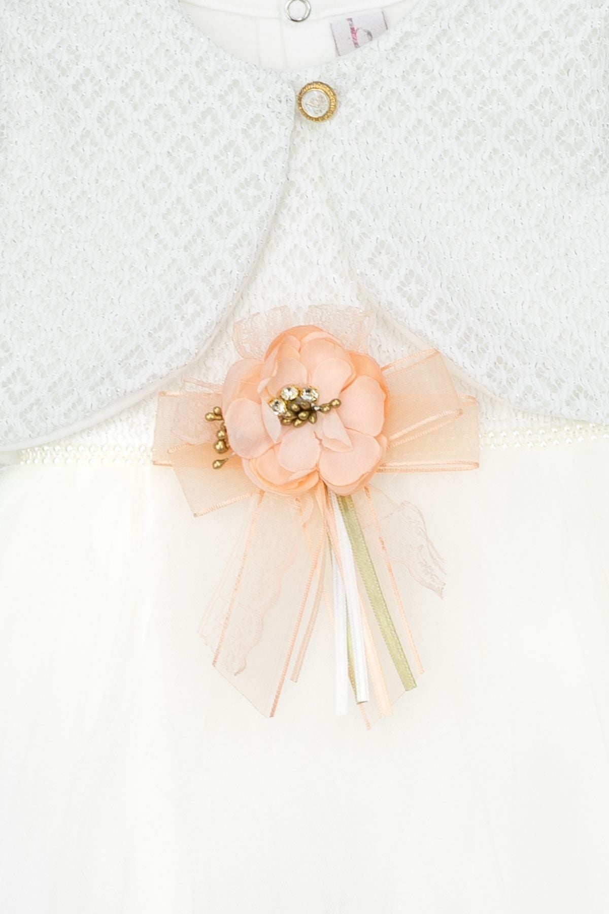 Kız Çocuk Pamuklu Kumaş Baklava Simli Bolerolu Elbise Yuvarlak Yaka Astarlı Şifon Etekli