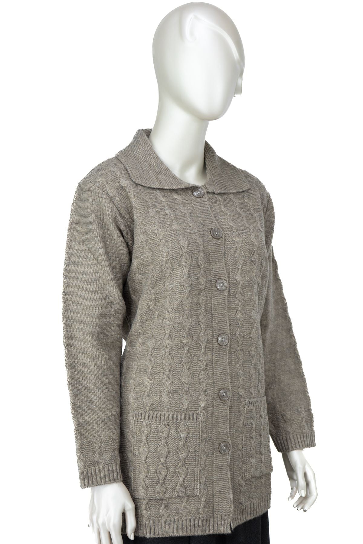 Kadın Klasik Yün Anne Hırka Çift Cepli Rahat Kesim Rahat Düğmeli Tüylenmez Bukletim Desenli