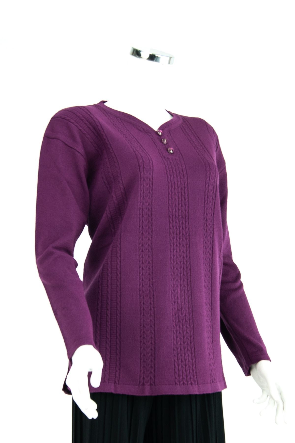 Kadın Kışlık Armut Yaka Üç Düğmeli Normal Kesim Likralı Pamuklu Kardelen Dokuma Anne Kazak