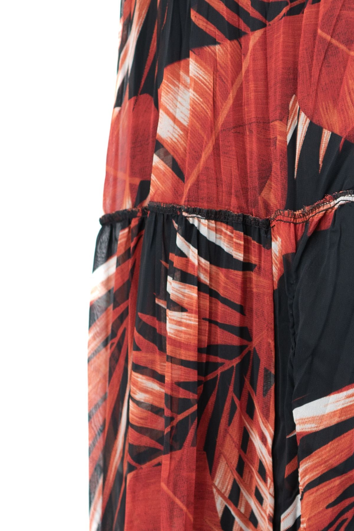 Kadın Premium Astarlı Şifon Etek Palmiye Desenli Beli Lastiklı Rahat Kesim