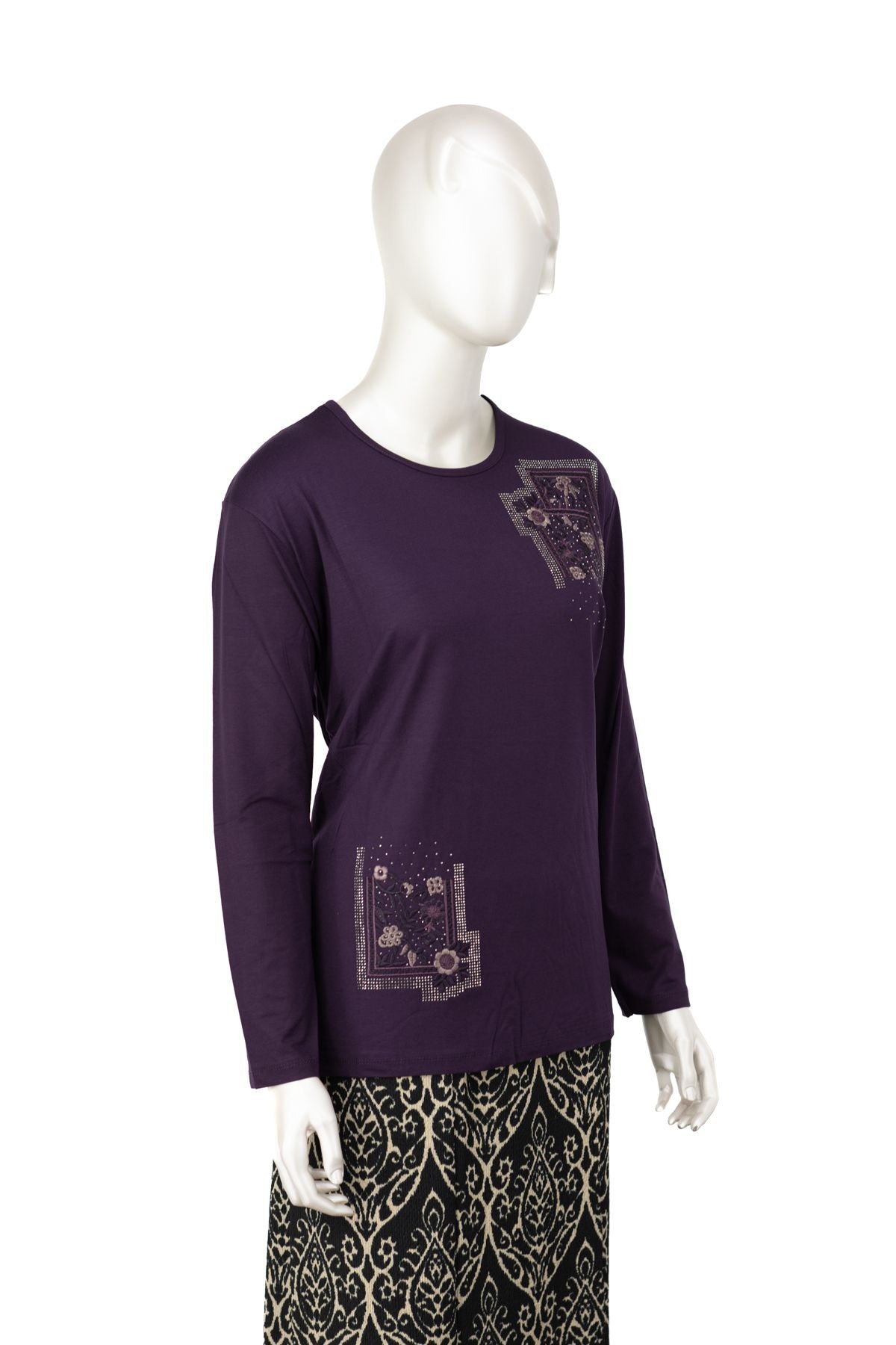 Kadın Turlu Viskon Penye Kumaş Anne Bluz inci Çiçek Taşlı ve Nakışlı Likralı Tam Kalıp