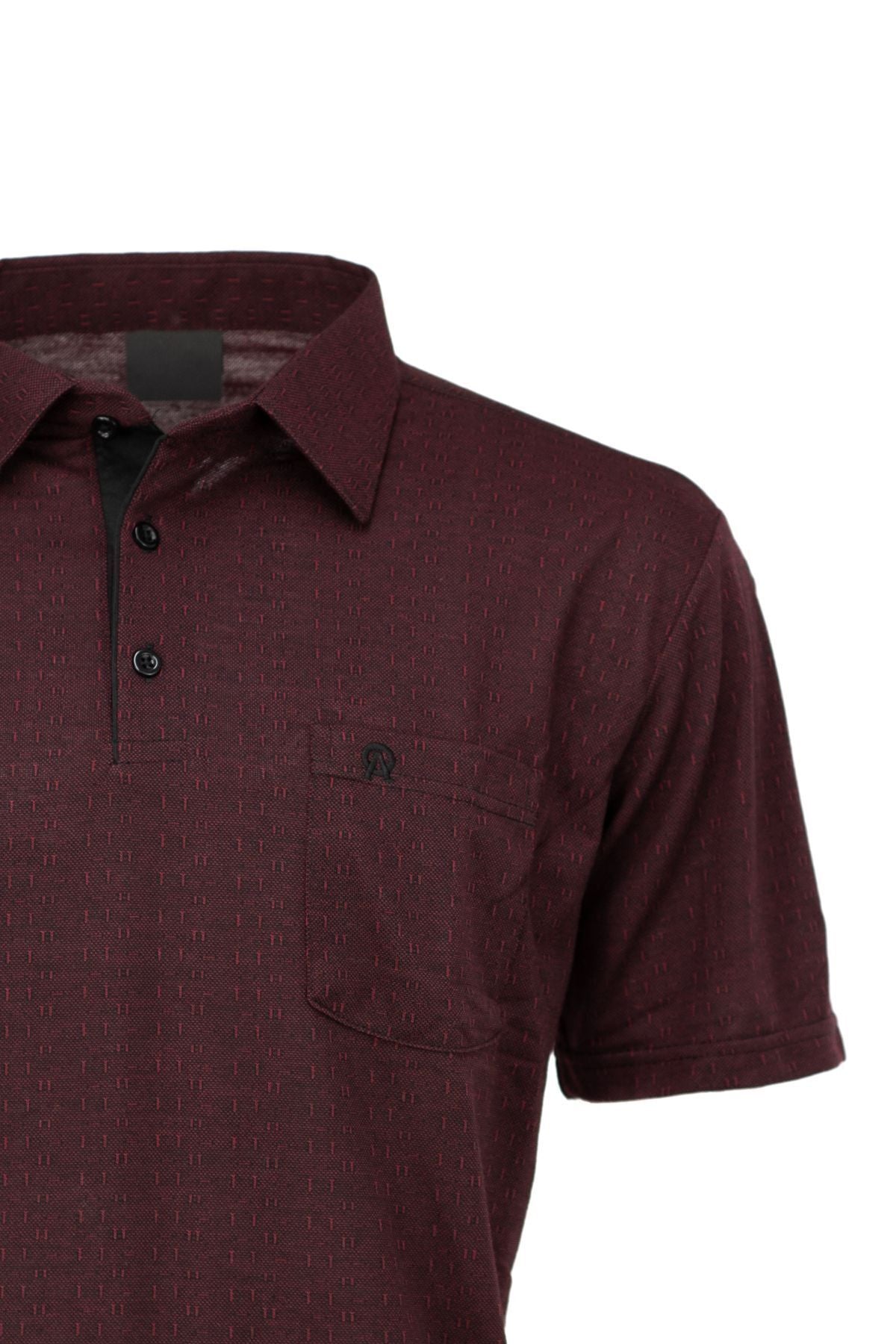 Erkek Pamuklu Kumaş T-Shirt Düğmeli Gömlek Yaka Cepli Kısa Kol Desenli Rahat Kesim Tam Kalıp