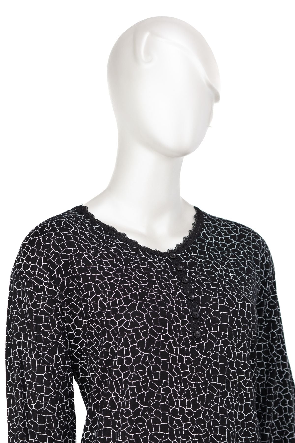 Kadın Turlu Viskon Penye Kumaş Anne Bluz Stil Desenli V Yaka Uzun Kollu Tam Kalıp Likralı