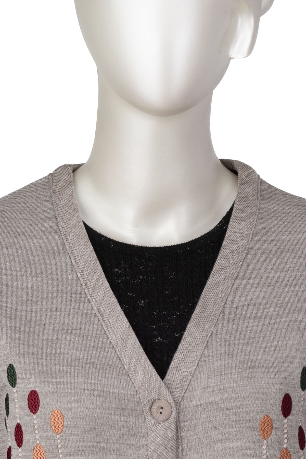 Kadın Çelik Örme Anne Yelek V Yaka Damlam Nakışlı Çift Cepli Düğmeli Rahat Tam Kalıp Likralı