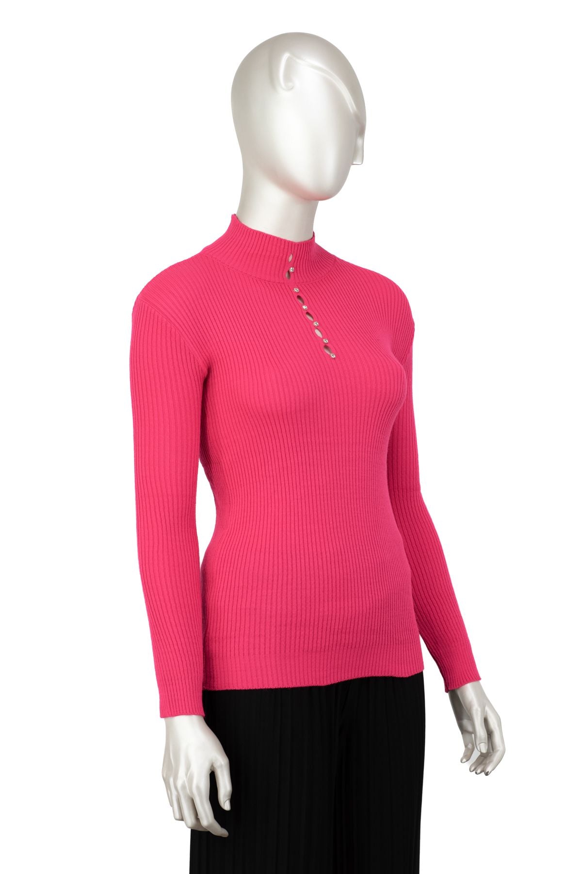 Kadın Kışlık Göğüste Şık Taşlı Yarım Yaka Bedene Oturan Likralı Örme Triko Badi Kazak