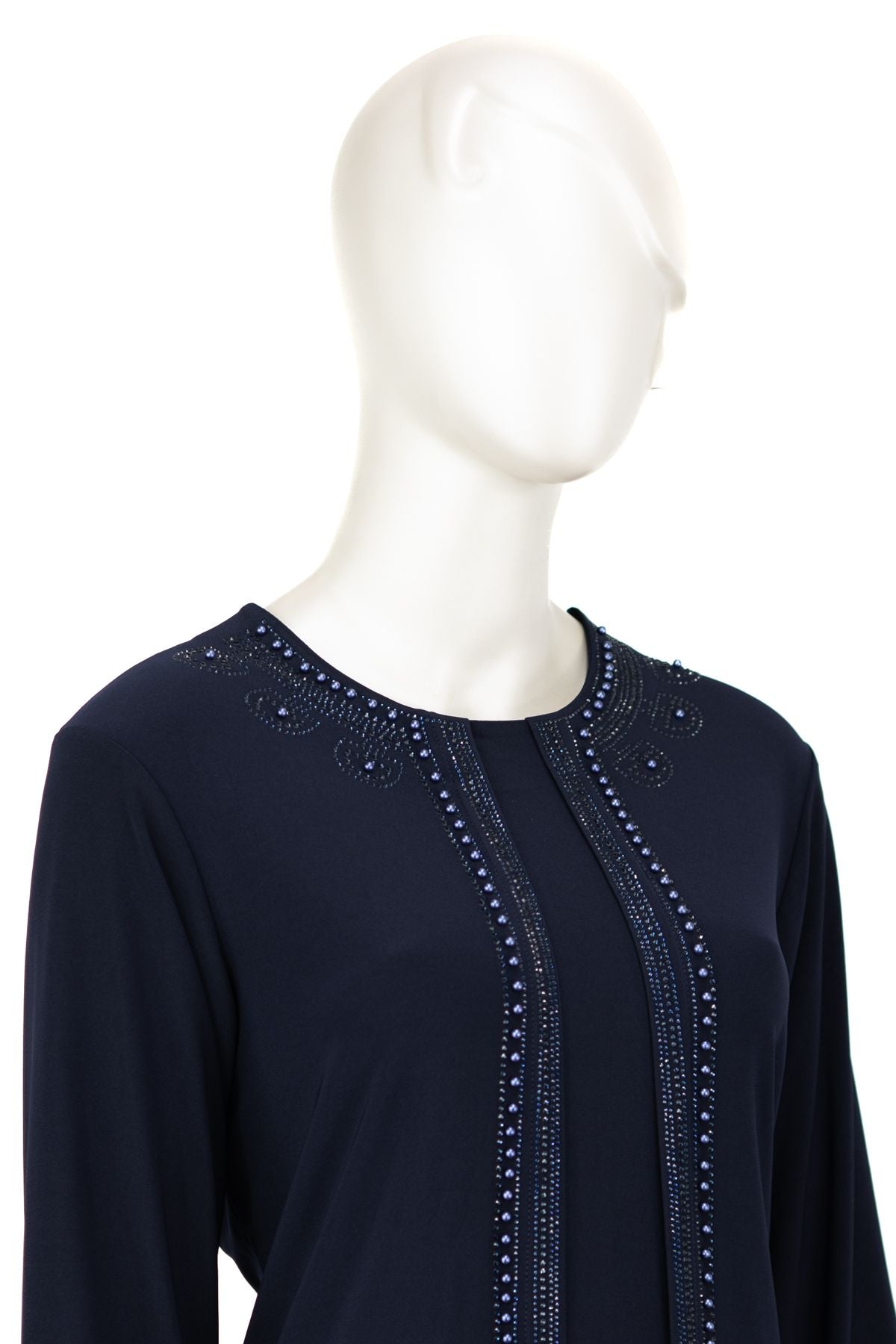 Kadın Sandy Kumaş Anne Bluz inci Taşlı Boncuklu Yuvarlak Yaka Likralı Rahat Kesim Tam Kalıp