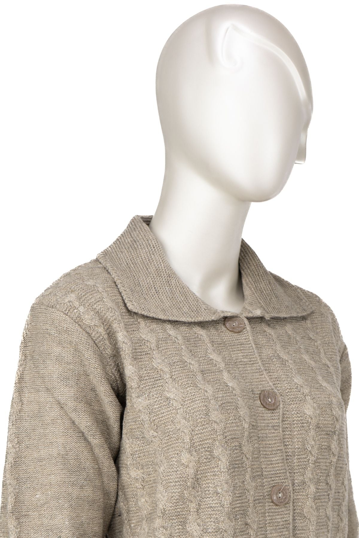 Kadın Klasik Yün Anne Hırka Çift Cepli Rahat Kesim Rahat Düğmeli Tüylenmez Bukletim Desenli