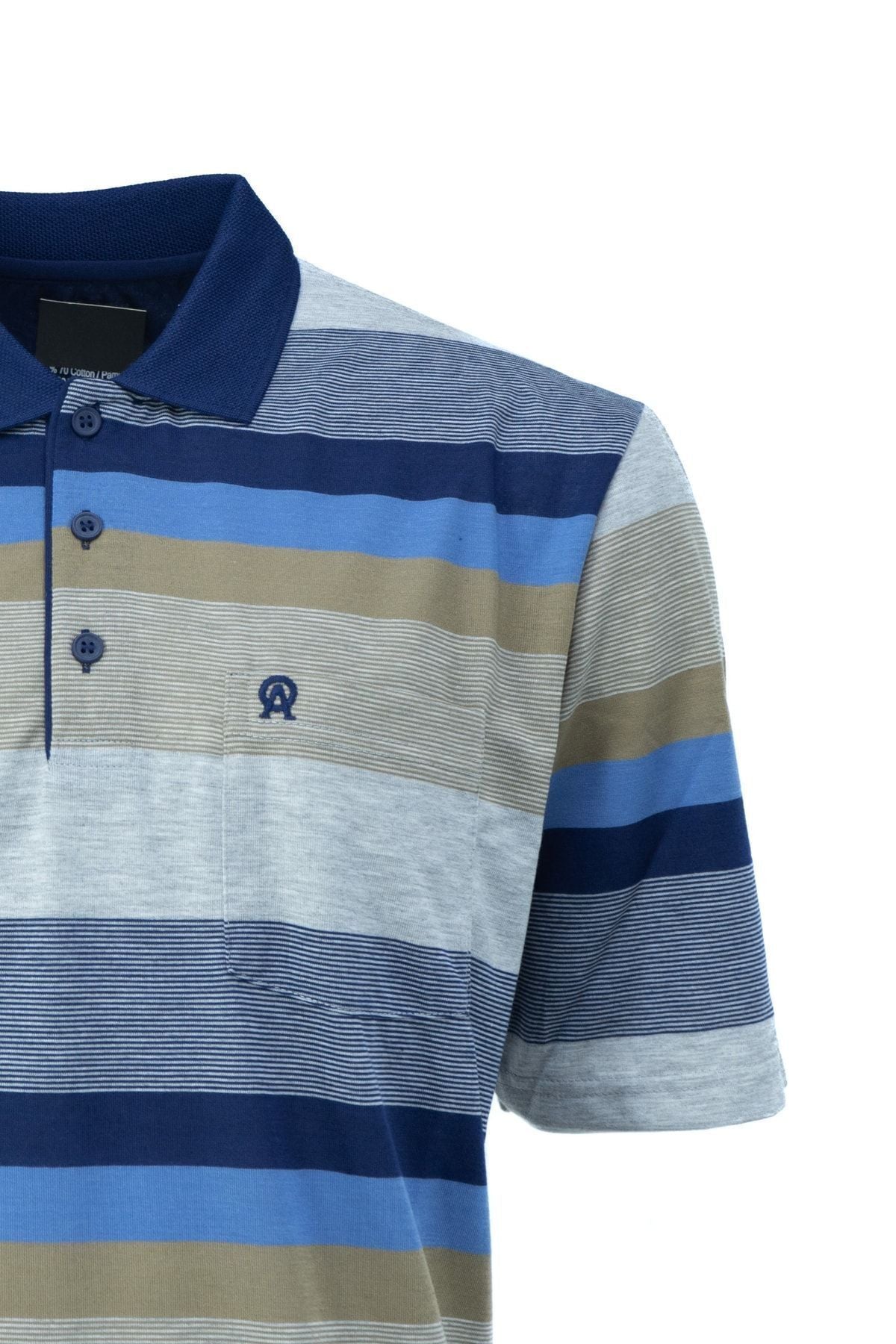 Erkek Polo Yaka Cepli Kısa Kollu Ringerli Çizgi Desenli Tam Kalıp Pamuklu Kumaş T-shirt