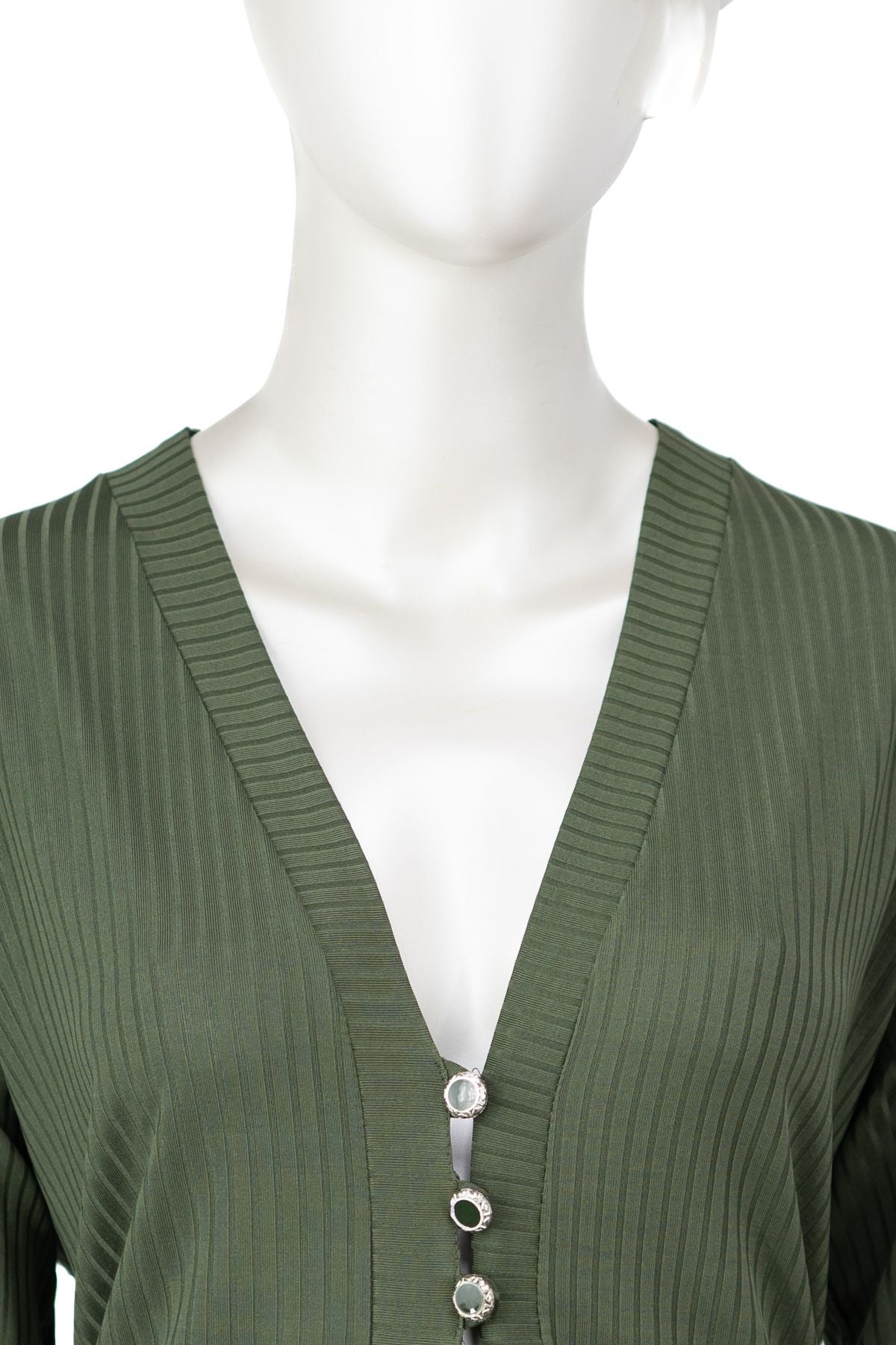 Kadın Elize Sandy Kumaş Anne Hırka V Yaka Önü Modern Üç Düğmeli Rahat Kesim Tam Kalıp