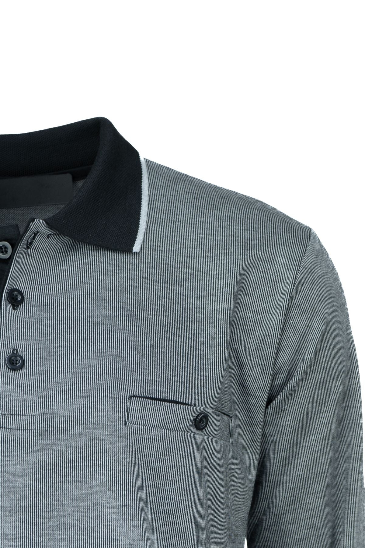 Erkek Kışlık Kazak Pamuklu Dokuma Düğmeli Polo Yaka Cepli Uzun Kollu Tarih Desenli Rahat