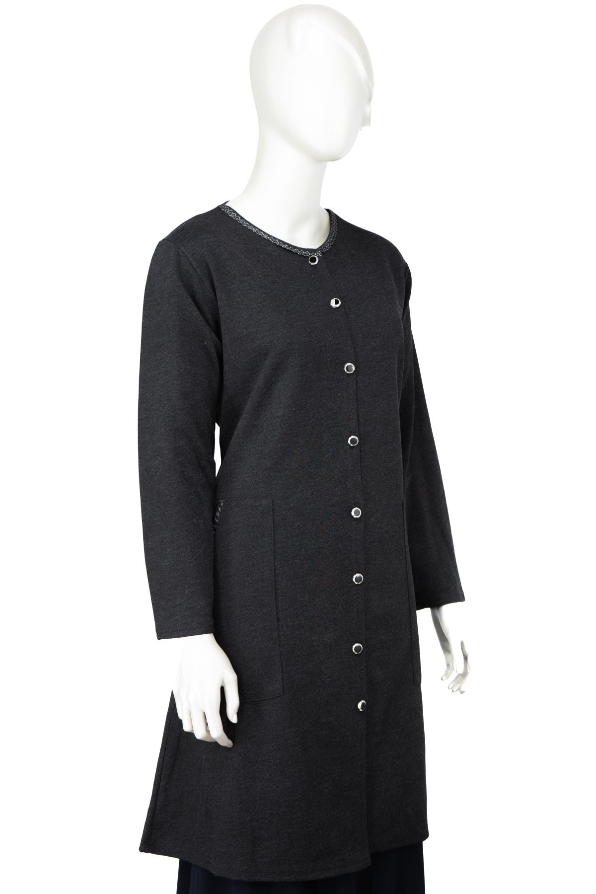 Kadın Kışlık Anne Uzun Hırka Ecrin Örme Önü Düğmeli Cepli Likralı Bisiklet Yaka Göl Model