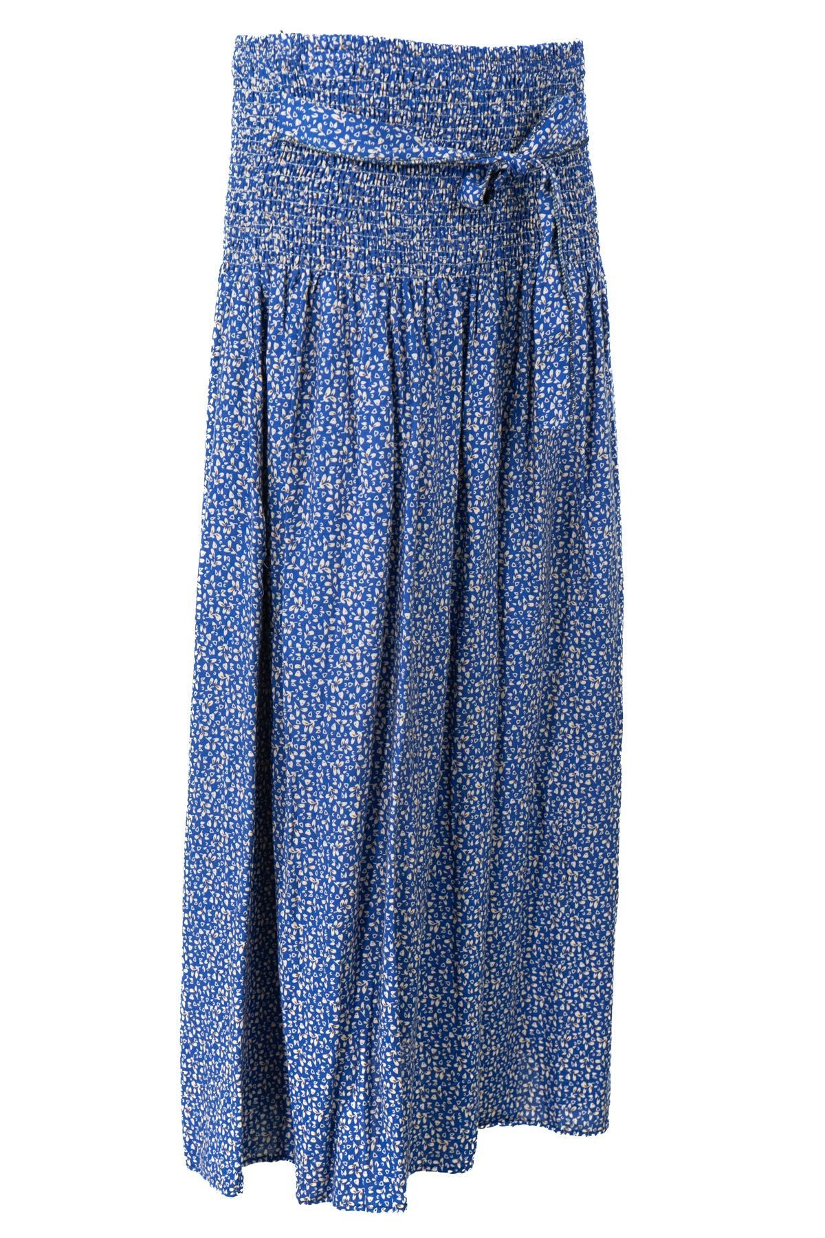 Kadın Etek Dokuma Viskon Kumaş Beli Lastikli Sümbül Çiçeği Desenli Rahat Kesim Tam Kalıp