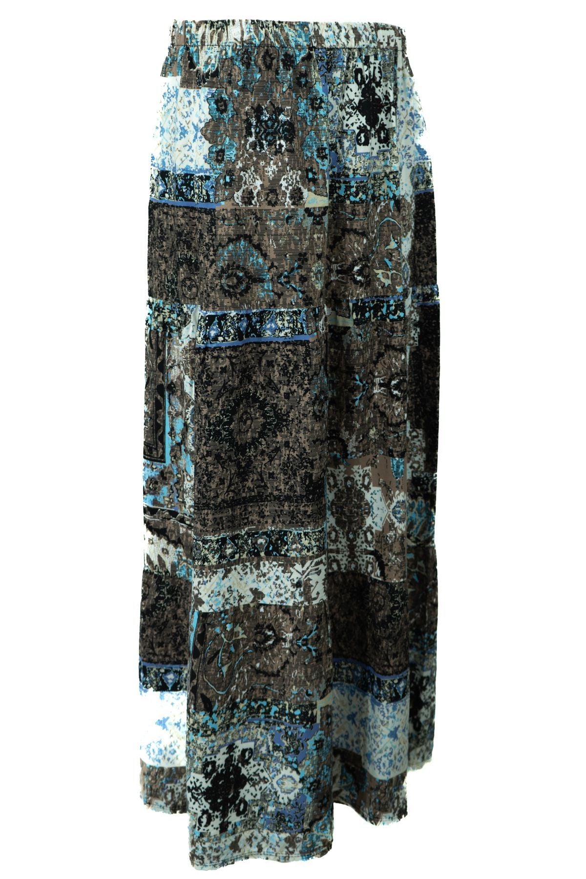 Kadın Dokuma Viskon Kumaş Parçalı Anne Etek Sümbül Çiçeği Desenli Beli Lastikli Rahat Kesim