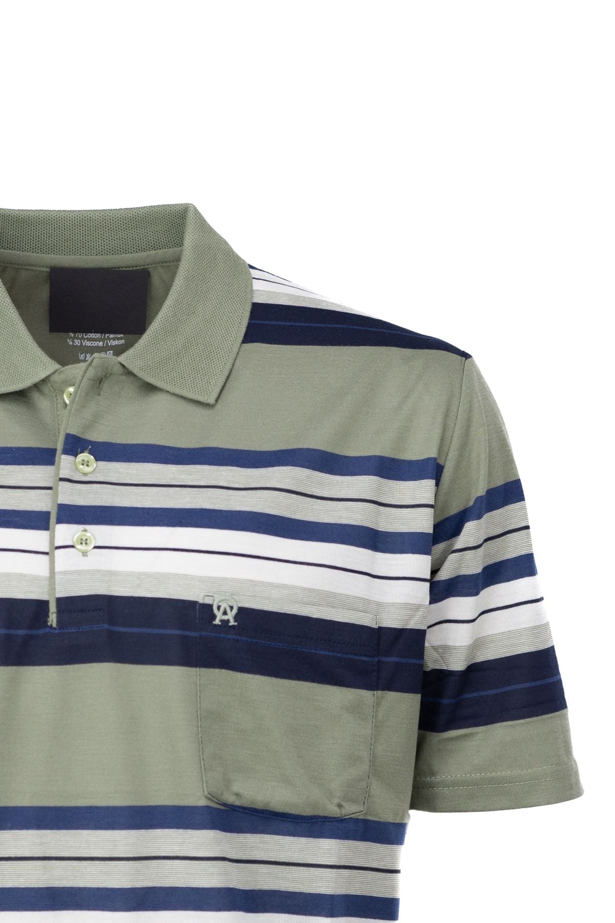 Erkek Pamuklu Kumaş T-Shirt Polo Yaka Cepli Kısa Kollu Şık Ringerli Desenli Tam Kalıp