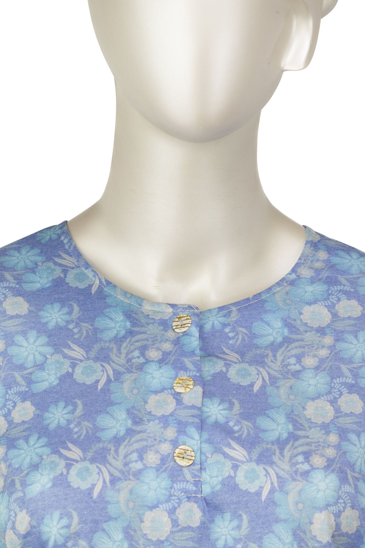 Kadın Kağıt Baskı Klasik Anne Bluz Pamuk Kumaş Fesleğen Desenli Üç Düğmeli Tam Kalıp