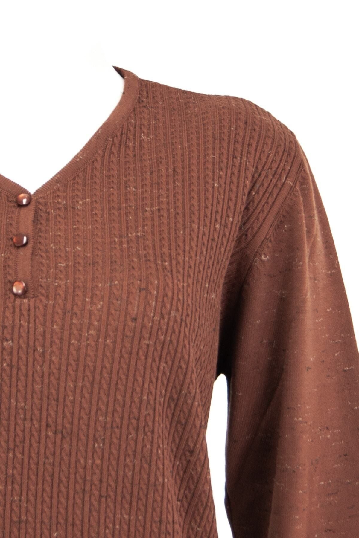 Kadın Kışlık Armut Yaka Desenli Uzun Kol Normal Kesim Likralı Dokuma Triko Ince Anne Kazak